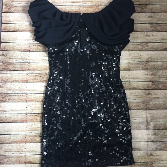 Vintage NiteLine Black Sequin Cocktail Party Dress - Picture 7 of 8